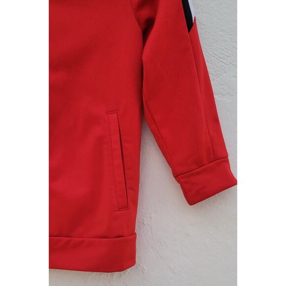 Boys Adidas Track Jacket Size 7 Red Black White High Neck Zip Up Mock Neck - Picture 5 of 7